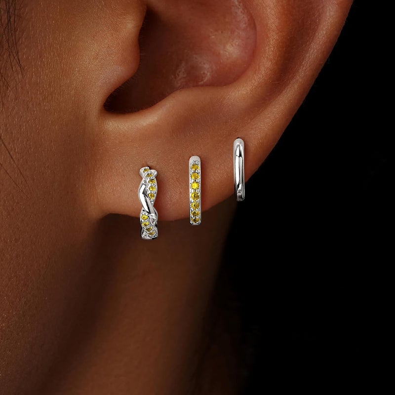 Inerney 14K Gold Plated Huggie Hoop Earrings for Women, Small Sterling Silver Earring Set Hypoallergenic Cartilage Helix Stacks, Mini Dainty Cute Trendy Birthstone Jewelry Gift for Multiple Piercings - Image 2